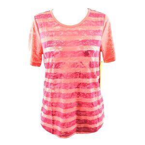 LOLE Womens Lane Top T Shirt Burnout Striped Short Sleeve Pink Size S